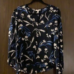 joie Navy & White Floral V Neck Blouse